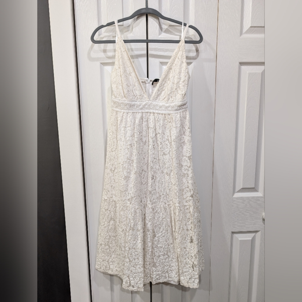 Lulu's White Lace Floral Midi Dress